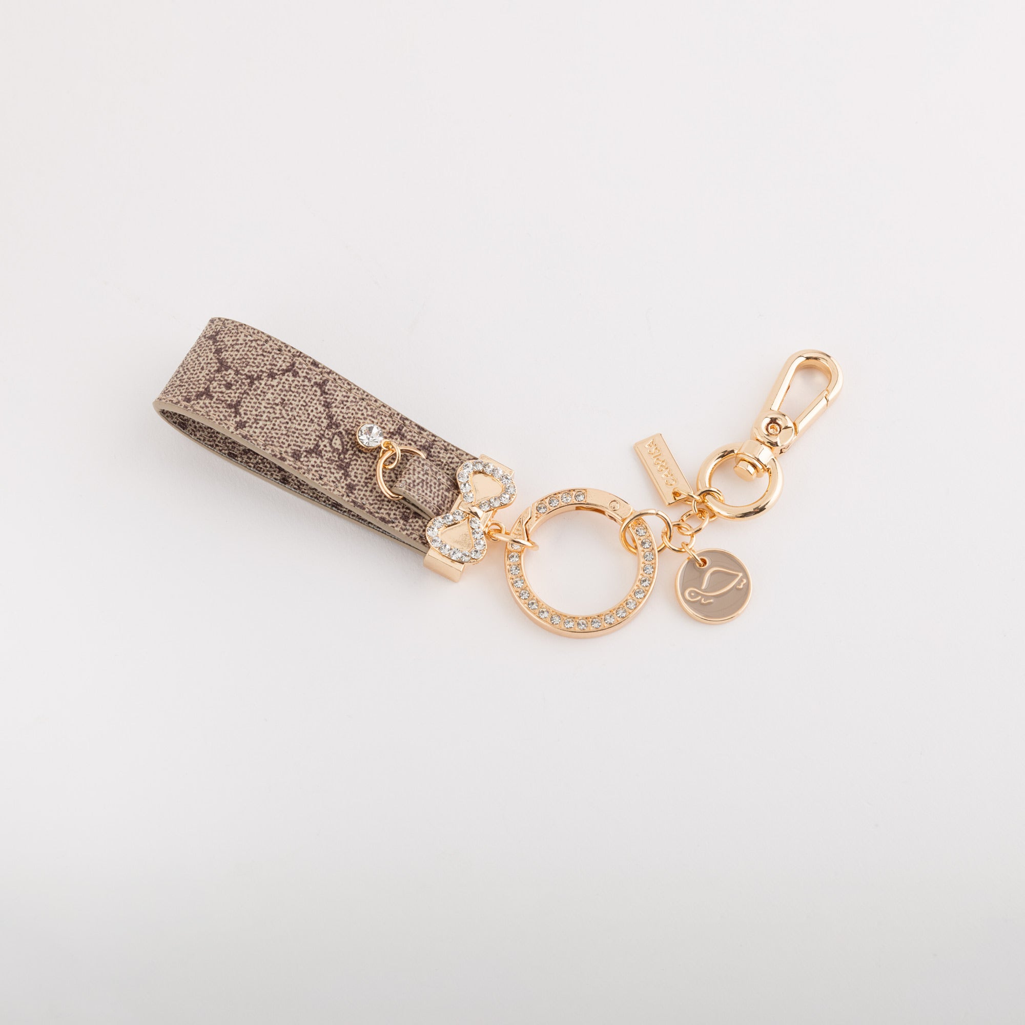 Women's keychain - Bow rhinestone keychain Taupe/Multicolour