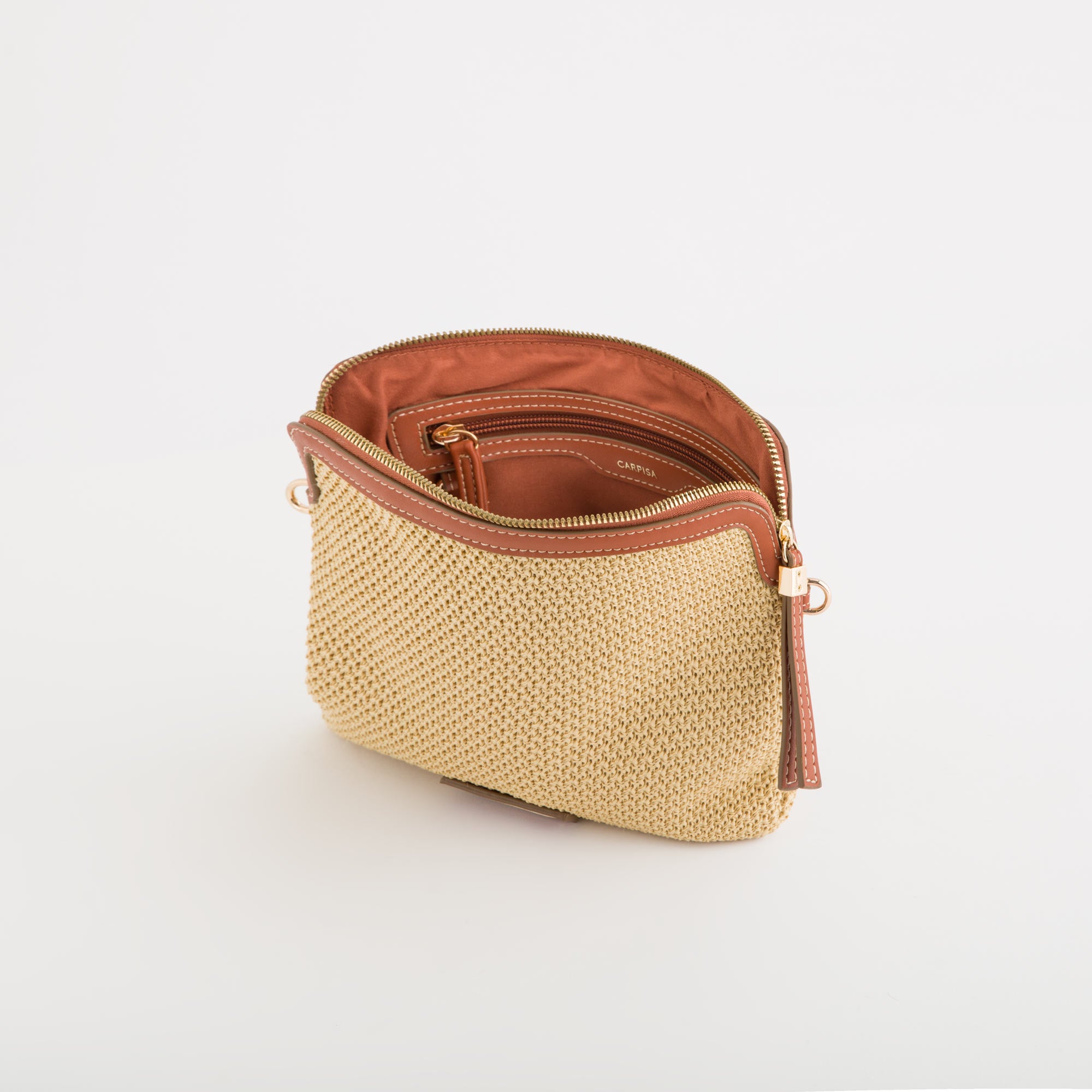 Schultertasche für Damen - Wasserlilie Natur/Leder