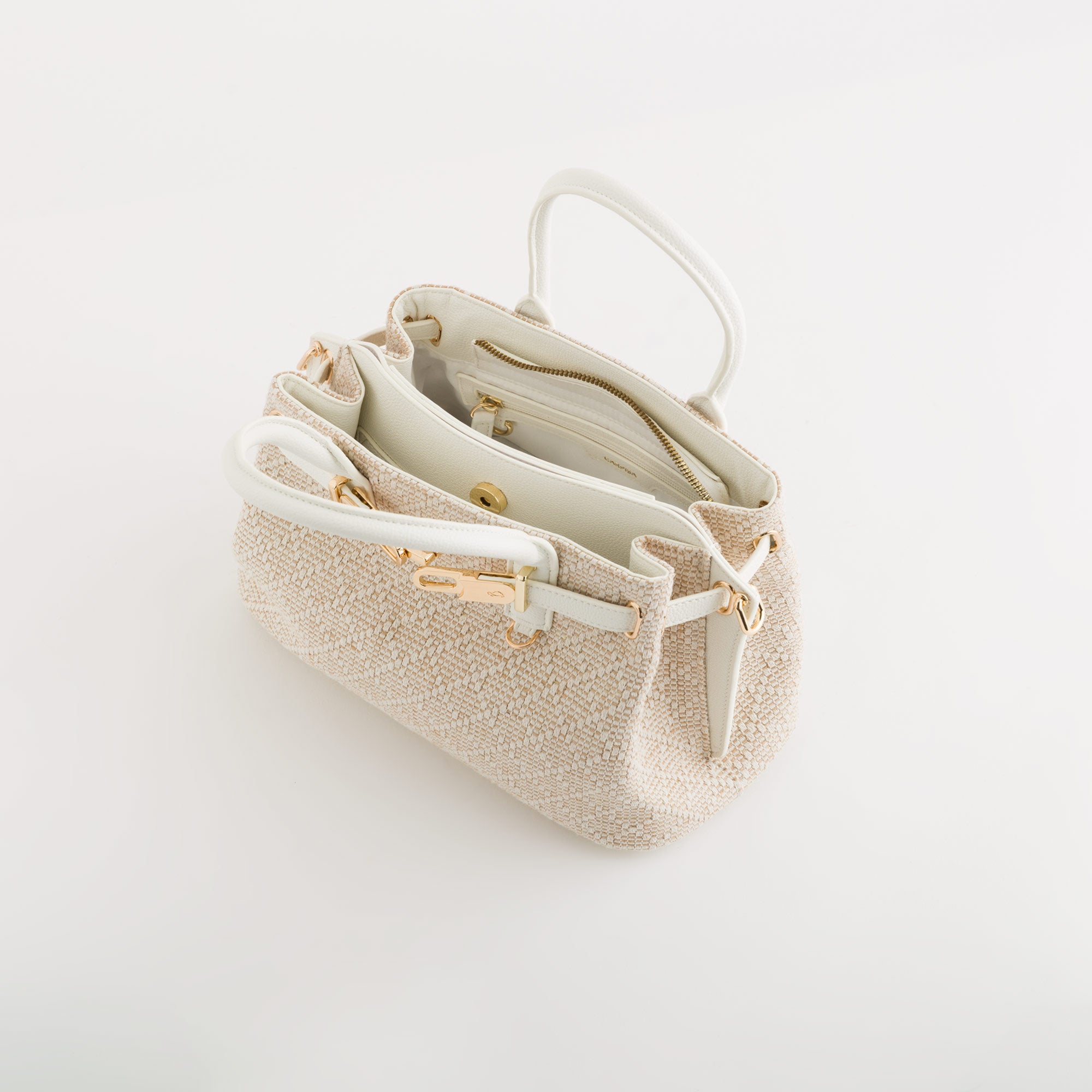 Damenhandtasche - Begonie Natur/Weiß