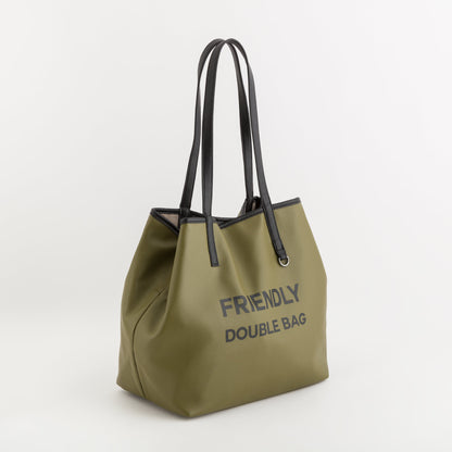 Reversible shopping - Friendly double bag Bamboo/Tobacco