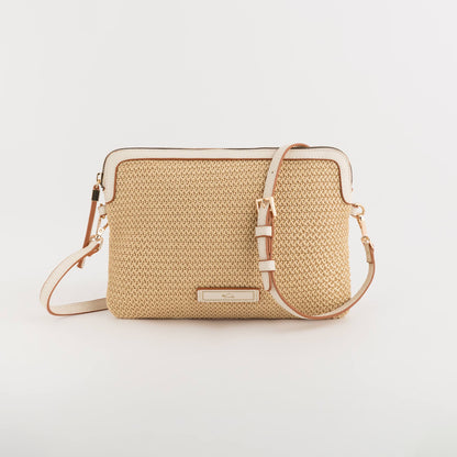 Schultertasche für Damen - Wasserlilie Natur/Weiß