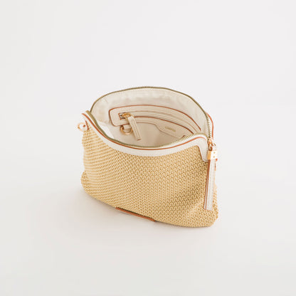 Schultertasche für Damen - Wasserlilie Natur/Weiß