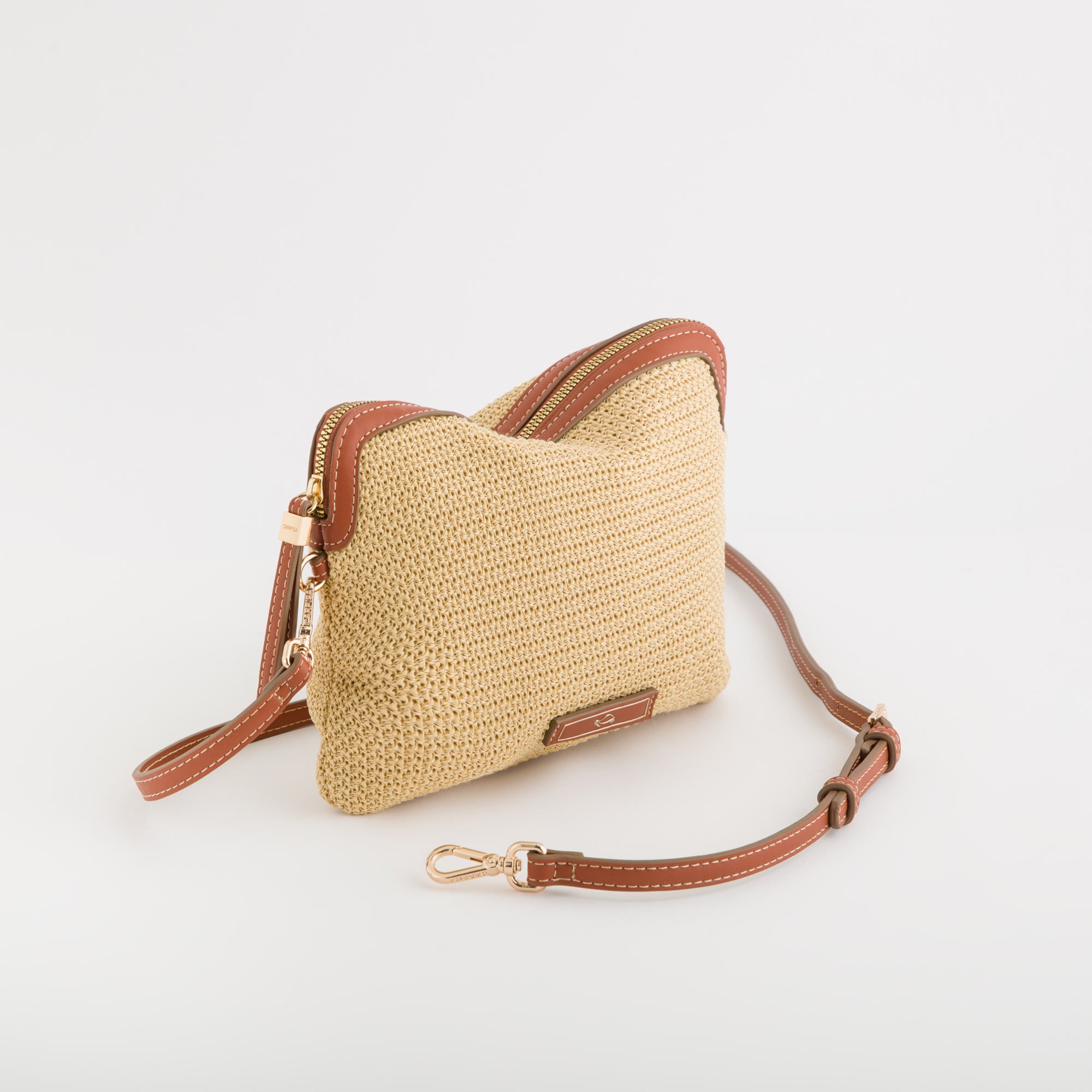 Schultertasche für Damen - Wasserlilie Natur/Leder